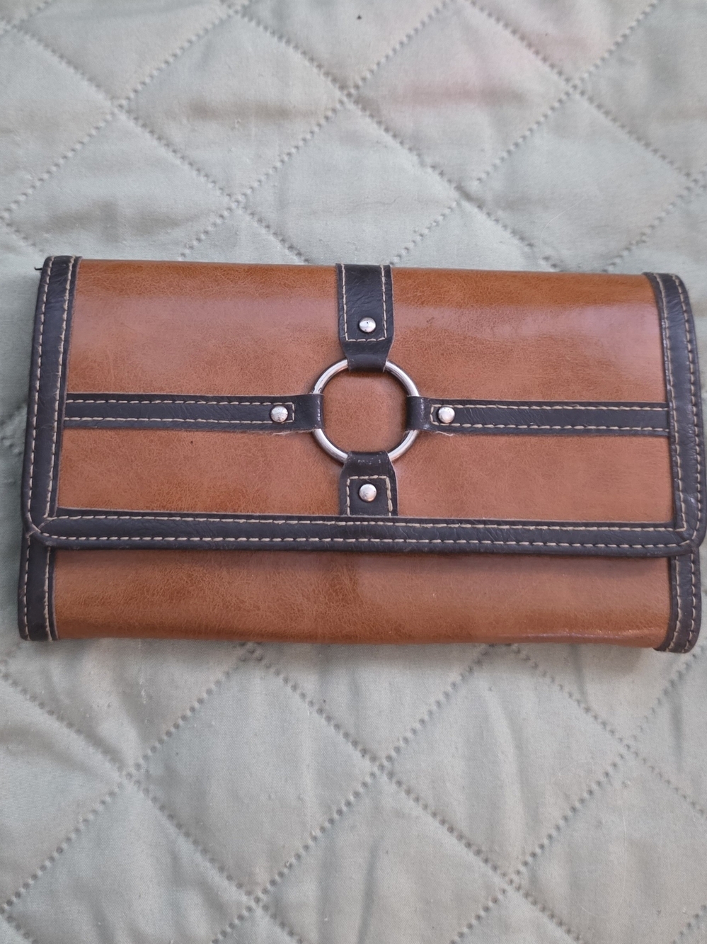 NWOT- Faded Glory Brown Wallet with Black Trim and Ring Accent
